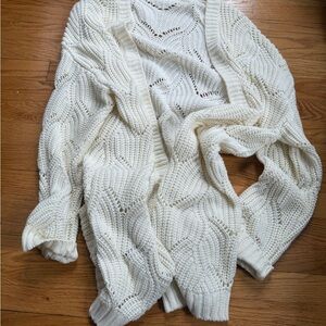 Anthropologie Cream Cable Knit Cardigan